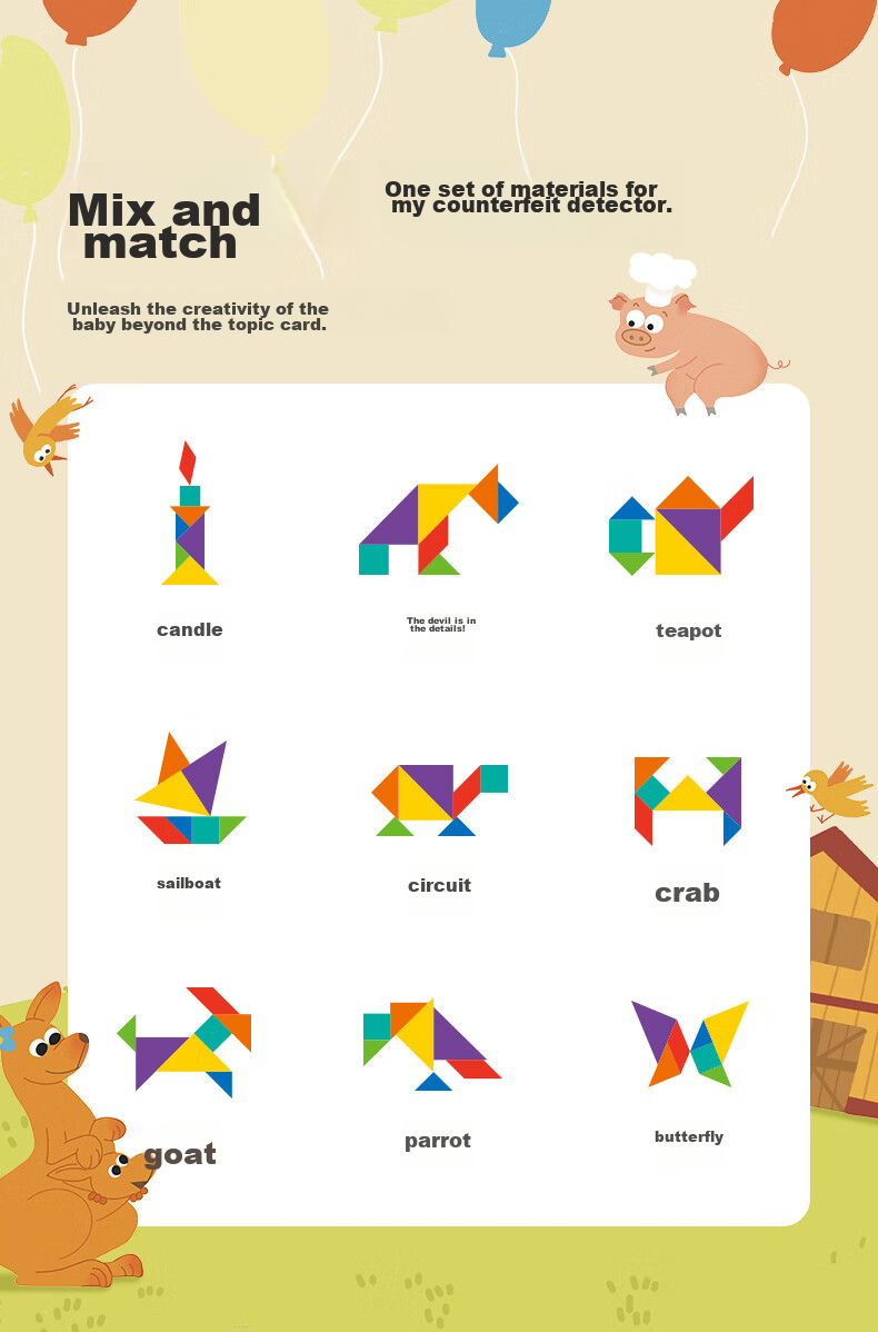 SHIGUANGXUE Early Education Magnetic Tangram, Children's Toy Puzzle, First Grade Math Educational Tool, Birthday Gift for Boys And Girls 8