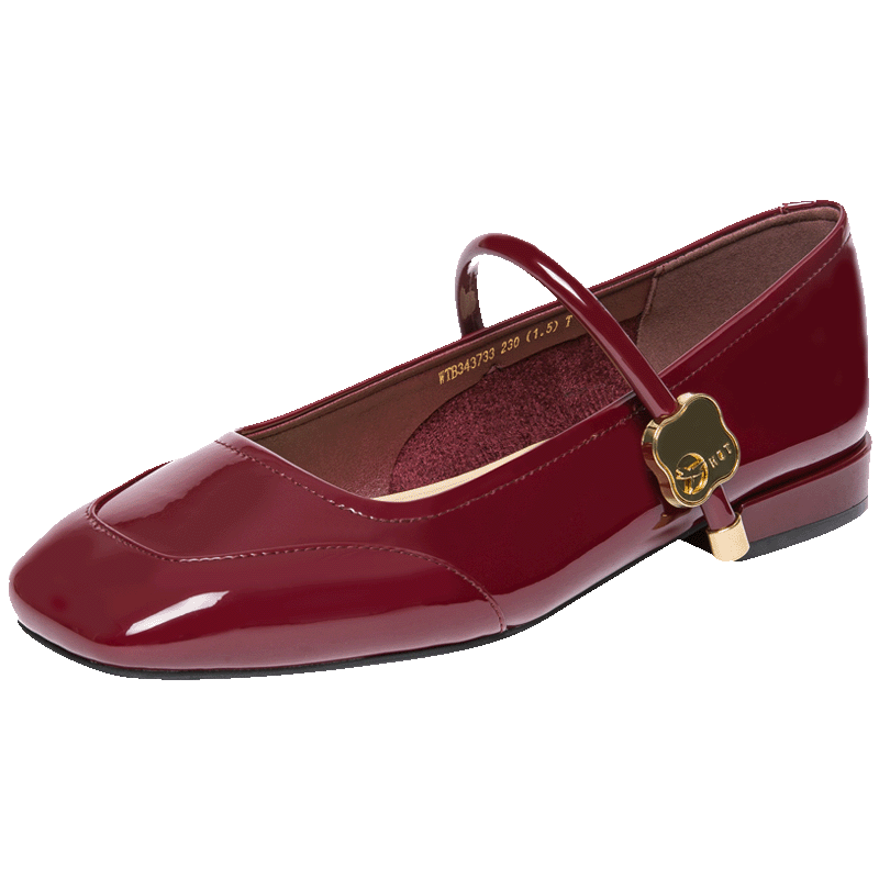 RED DRAGONFLY Vintage Mary Jane Shoes Spring Summer Shallow Mouth Flat Heel Women's Shoes French Square Toe Soft Sole Wedding Shoes Women WTB34373 Red Size 39