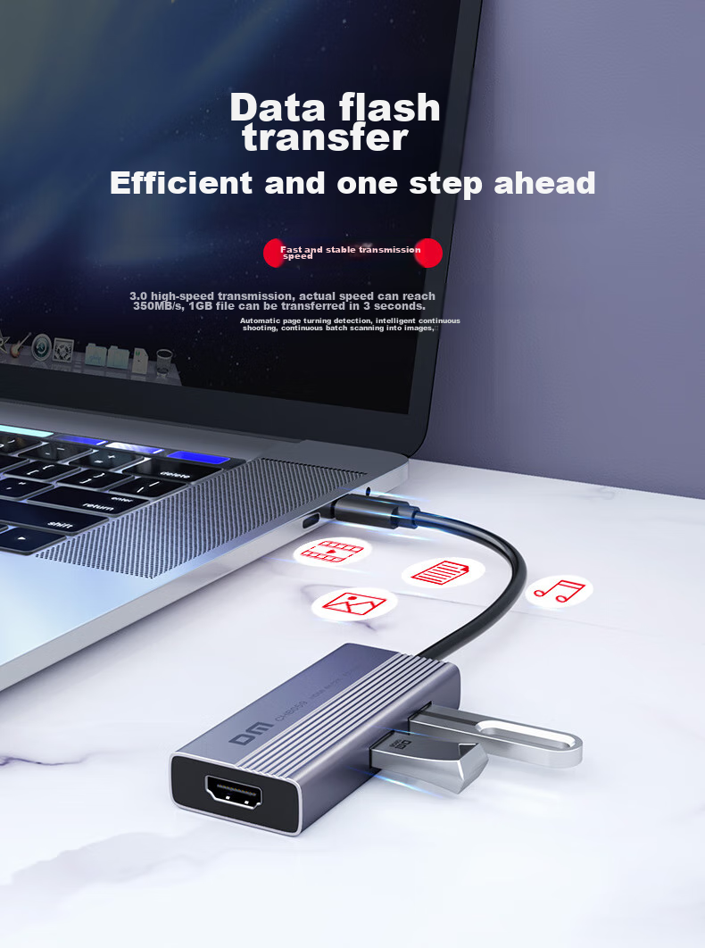 DM Daimai Type-C Six-In Expansion Dock, USB-C to HDMI Adapter, Apple Huawei Computer IPad Converter, 4K Screen Mirroring Expansion Card Reader, CHB059 4