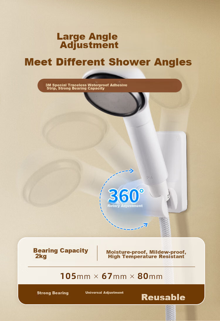 3M Shower Head Holder, No Drilling Required, Adjustable Handheld Shower Head Bracket, Waterproof And Sticker-Free, Strong Adhesio 3