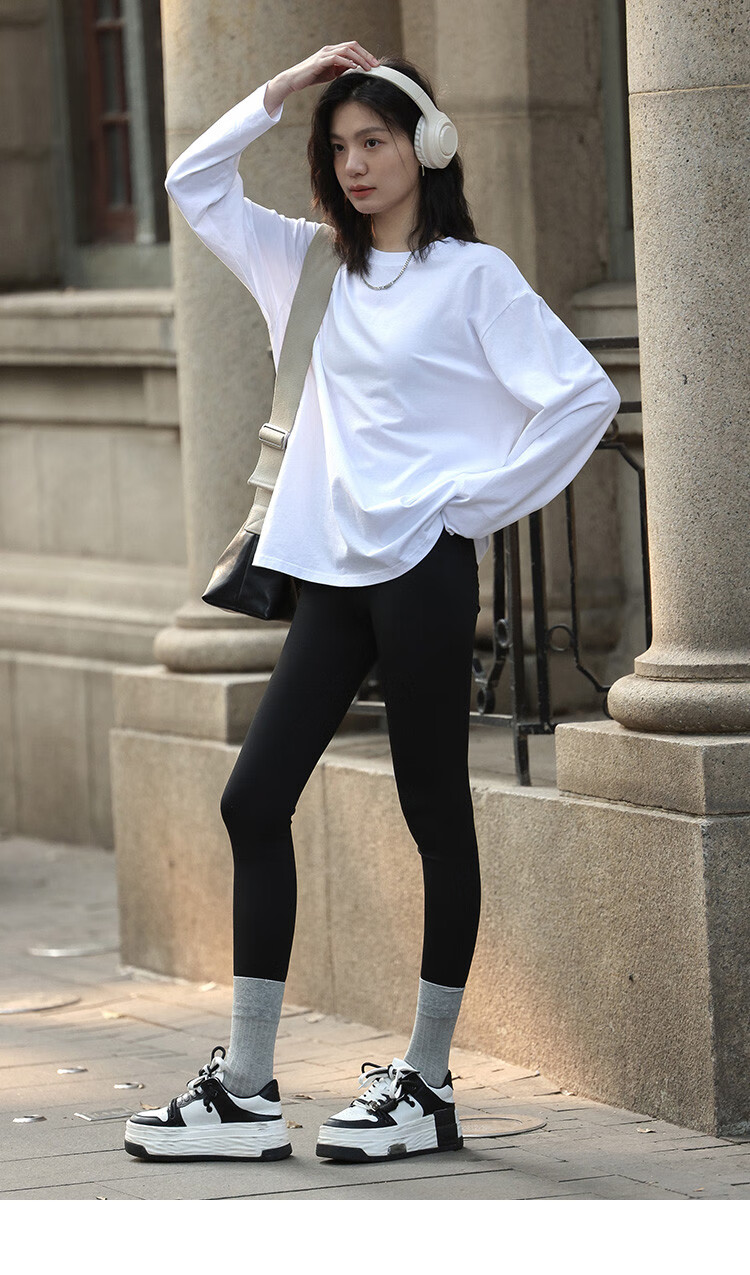 TUCANO Long-Sleeve Base Shirt for Women, Pure Cotton Heavyweight T-Shirt, Regular Shoulder Loose Fit Versatile Slimming Spring And Autumn Casual Top, White, XL 17