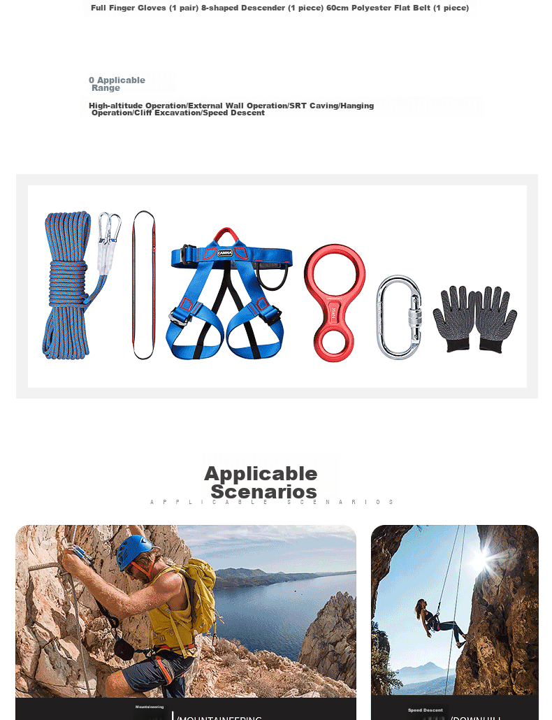 Kanle Quick-Descent Climbing Safety Rope Set, Outdoor Mountaineering Protection Rope, Cave Exploration And Stream Descending Rope, Slow Descent Device Equipment 3