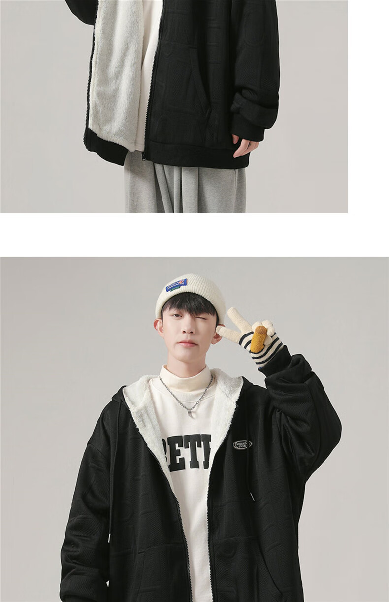 I'M DAVID Men's Autumn And Winter Jacket, Korean Style, Fleece-Lined, Thickened, Cold-Resistant, Warm, Loose-Fitting, Hooded Sports Jacket for Men, Gray, Size L 15