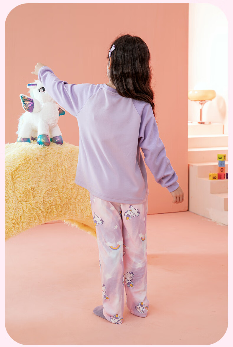 Fenteng Children's Pajamas, Girls' Pink Daisy Rabbit IP Early Spring Pure Cotton Raglan Sleeve Sleepwear for Older Childre 16