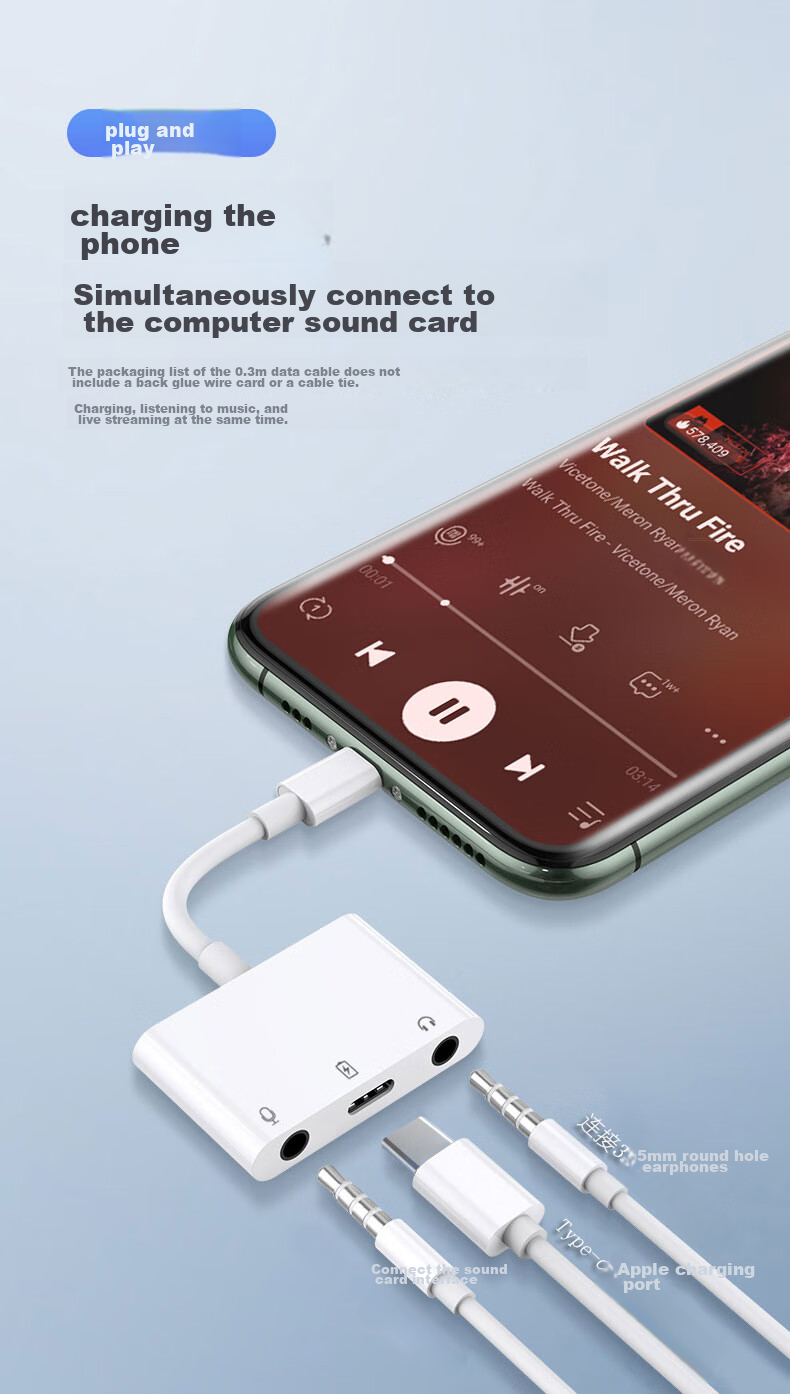 JOWOYE Huawei Adapter, Mobile Phone Sound Card Live Streaming Converter, IPhone 15/iPad Samsung Fast Charging Headphone, Music Conversion Cable, Audio Microphone for PUBG Voice Chat, 3.5mm Accompaniment 5