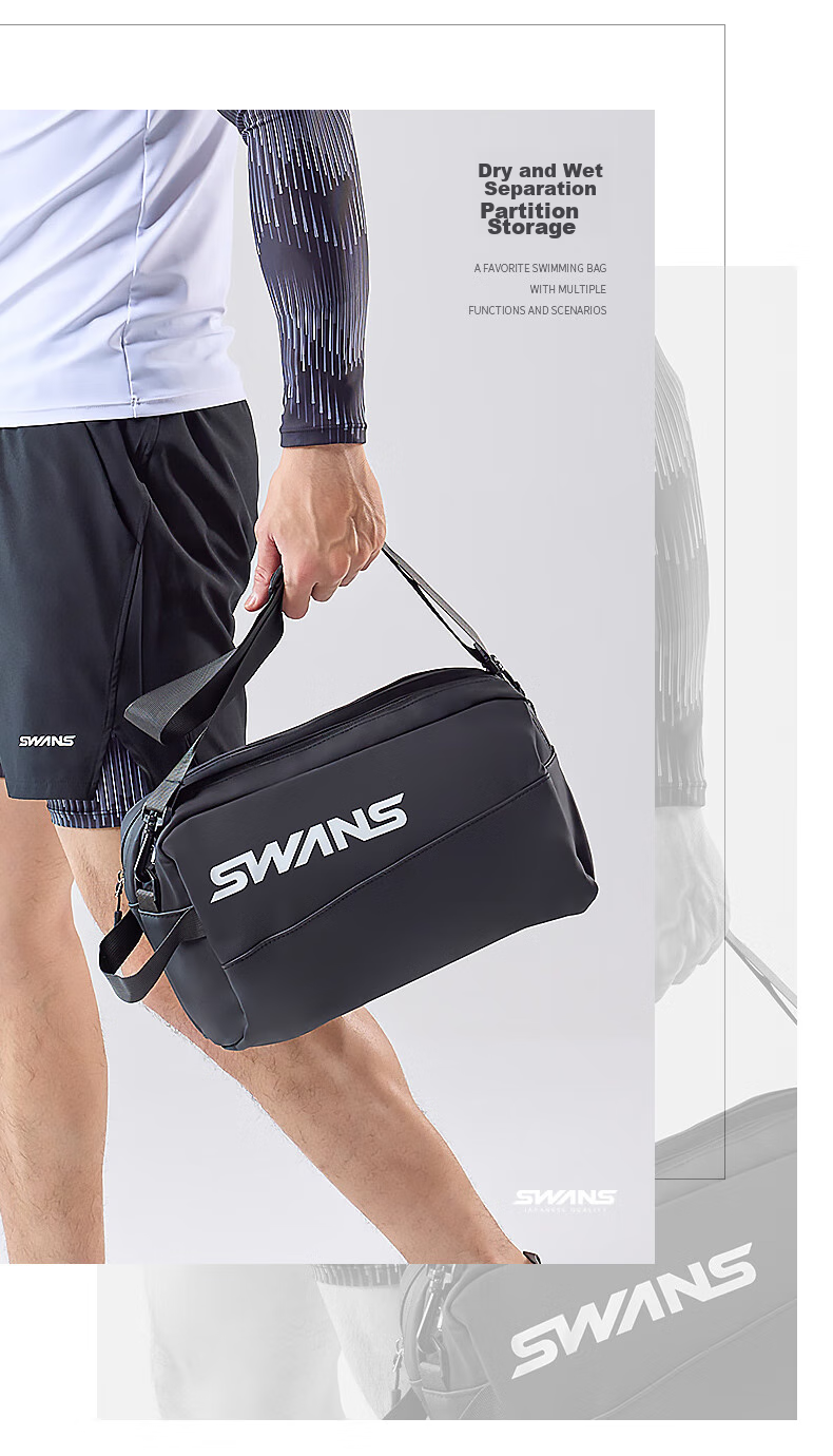 SWANS Dry-Wet Separation Swim Bag, Waterproof Bag, Large Capacity Sports Fitness Crossbody Portable Storage Bag for Men And Women, Silver 4