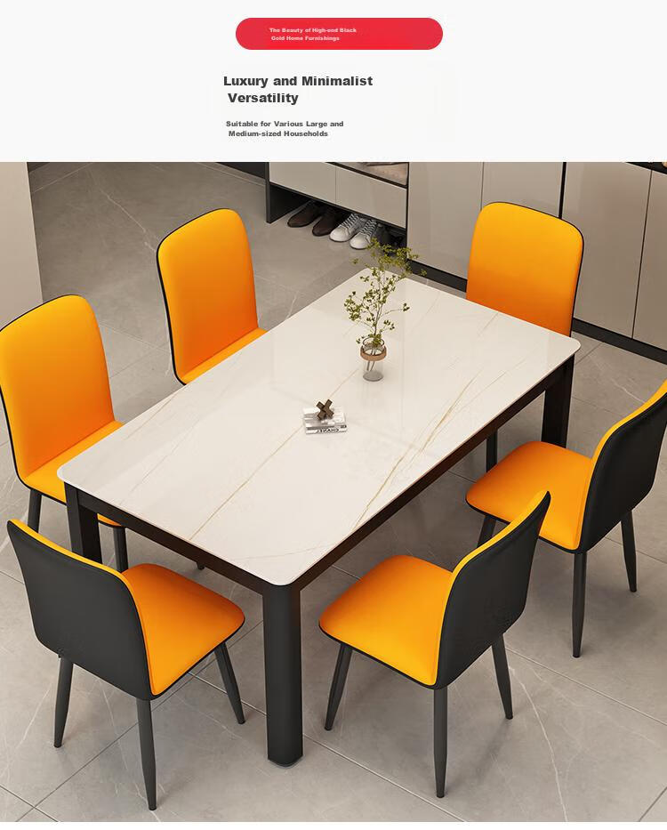 Fanshe Dining Table And Chair Set, Simple Luxury Glass Rock Slab Pattern, Compact Size for Home Dining Room, Rectangular Dining Table 15