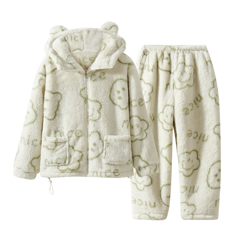 LangSha [Fleece-Lined Thick Flannel] Children's Pajamas for Girls, Autumn And Winter Sleepwear for Teenagers And Toddlers, Warm Home Wear Set