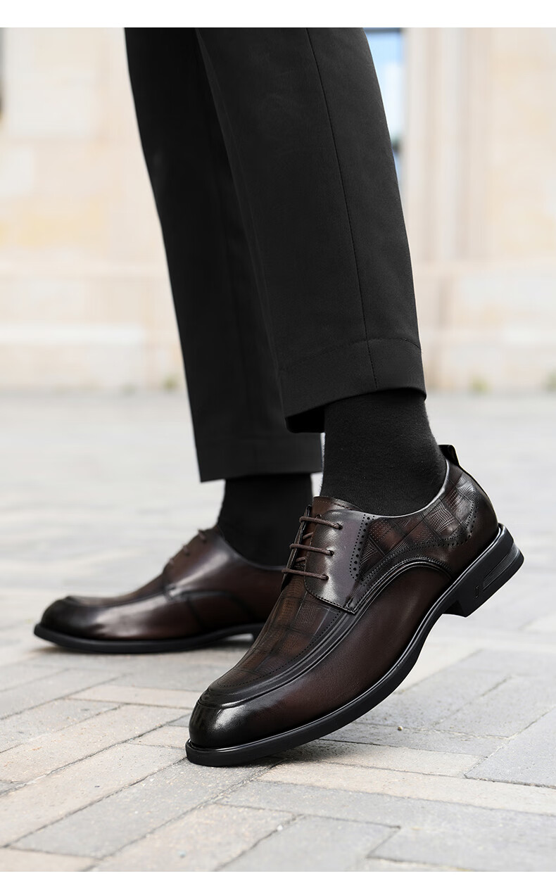 HLA Men's Leather Shoes Wedding Groom Father's Business Formal Shoes HAAPXM2FAG183 Brown Size 40 11