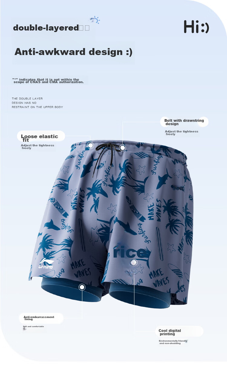 Li-Ning Children's Swimwear, Boys' Two-Piece Swimsuit for Older Kids And Chubby Children, Swimming Trunks 8821 Black And Gray, Size 160 3