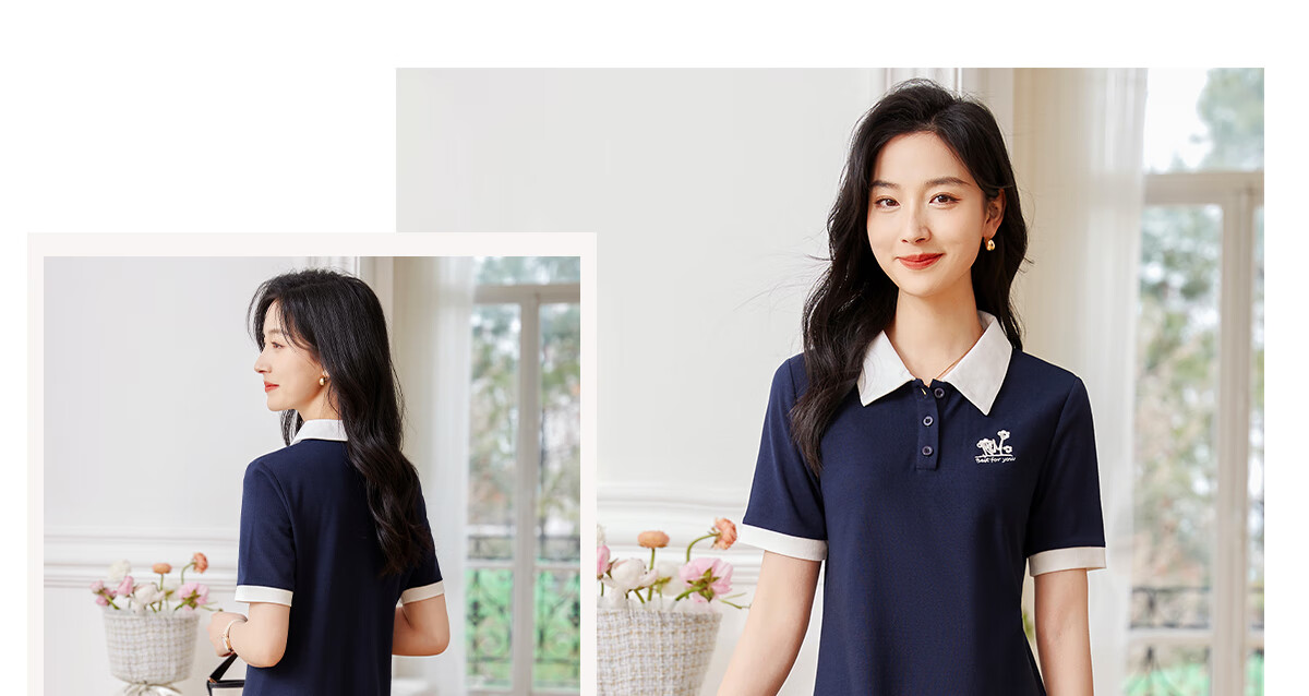 Chushen Summer Short-Sleeve Dress for Women, Fashionable Color-Block Casual Sporty Preppy Style POLO Dress S13KQ1019 9