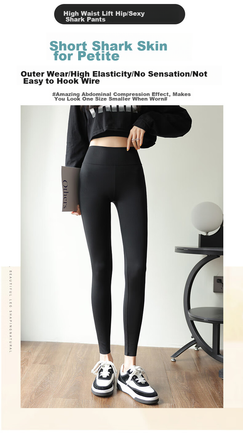 LangSha Shark Leggings for Women, Thin Autumn Style, Tight-Fitting, Tummy Control, Butt-Lifting Pants, High-Waist Fitness Base Layer Yoga Pants for Outer Wear 1