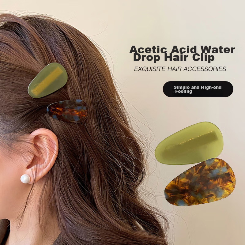 Xiangwan Hair Clips, 2 Side Clips, Acetate Water Drop Hairpins for Women, Duck-Bill Clips, Straight Bangs Clips, Hair Barrettes, Women's Gift