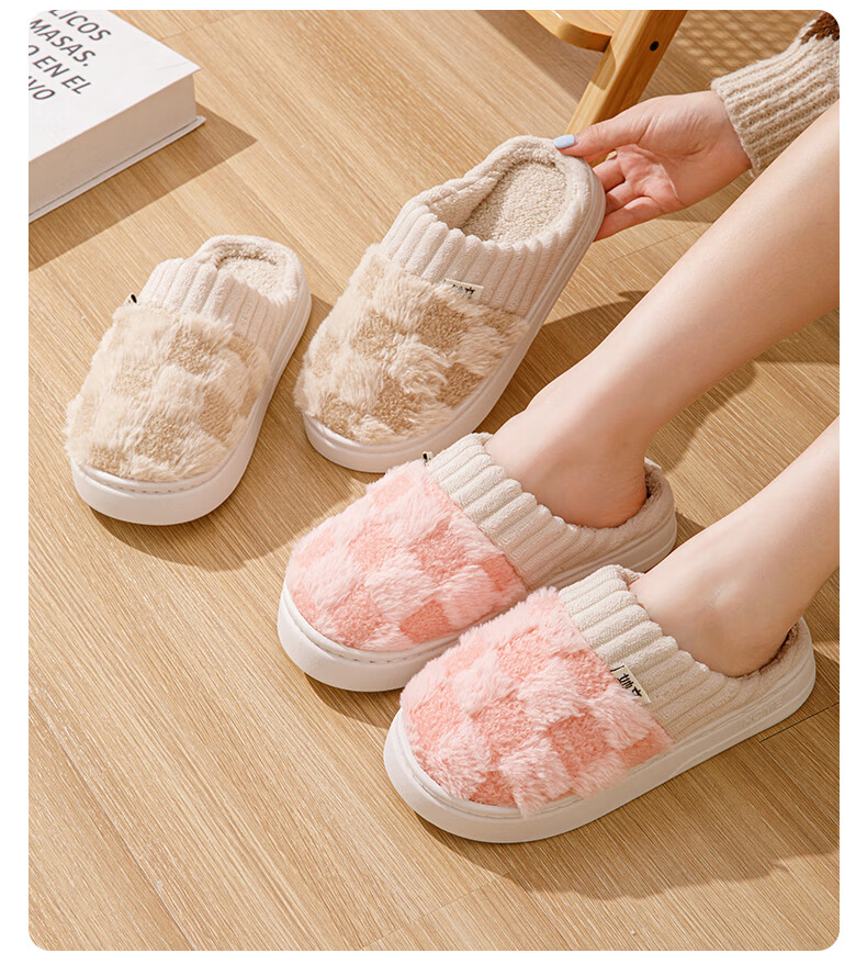 Taxiang Cotton Slippers for Women, Winter Indoor Warm Fleece-Lined Couple's Cotton Slippers for Men TR110 12