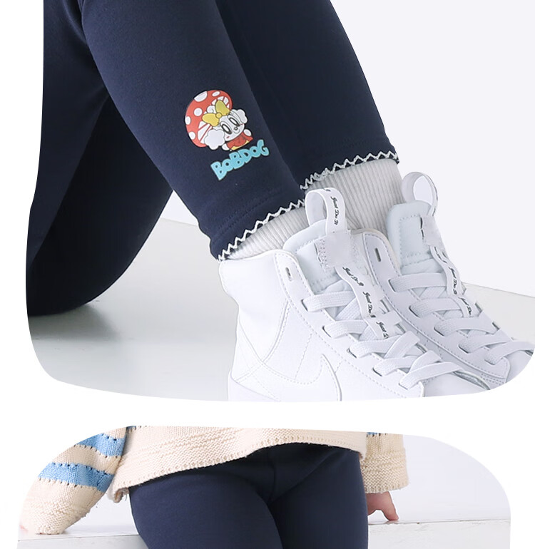 BOBDOG Girls' Thin Fleece Leggings for Autumn And Winter, Children's Breathable Outer Wear Pants, Lightweight Baby Trousers for Fall, Navy Blue, Size 130 18
