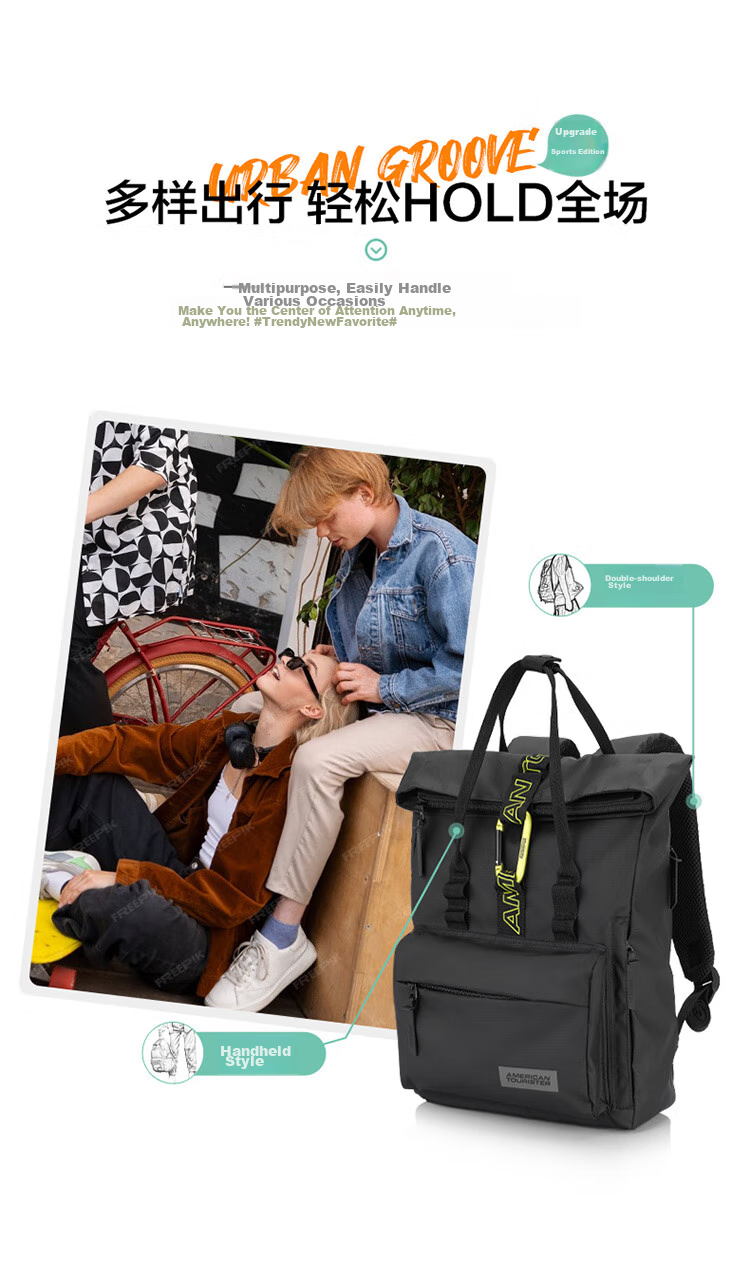 AMERICAN TOURISTER Roll-Up Bag, Casual Backpack, Travel Bag, Large Capacity Schoolbag, Laptop Bag, 24G, Black 7