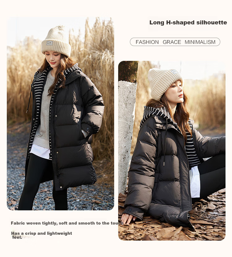 Dme [High Warmth] Winter H-Type 90% Down, Hooded Patchwork, Warm And Youthful, Fashionable Mid-Length down Jacket for Wome 3