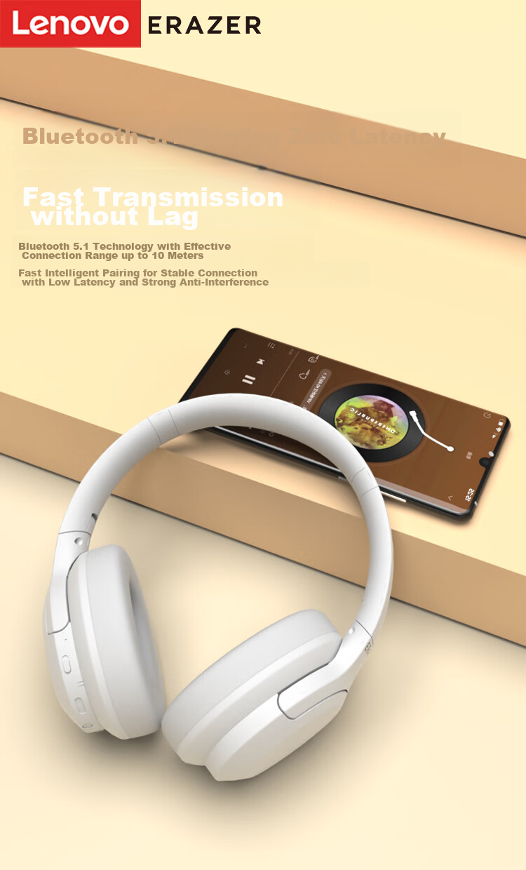 Lenovo Ecological Brand Yinin Wireless Bluetooth Over-Ear Headphones High-Quality Music Computer Gaming Sports Stereo Headphones Compatible with Sony Xiaomi Black 2