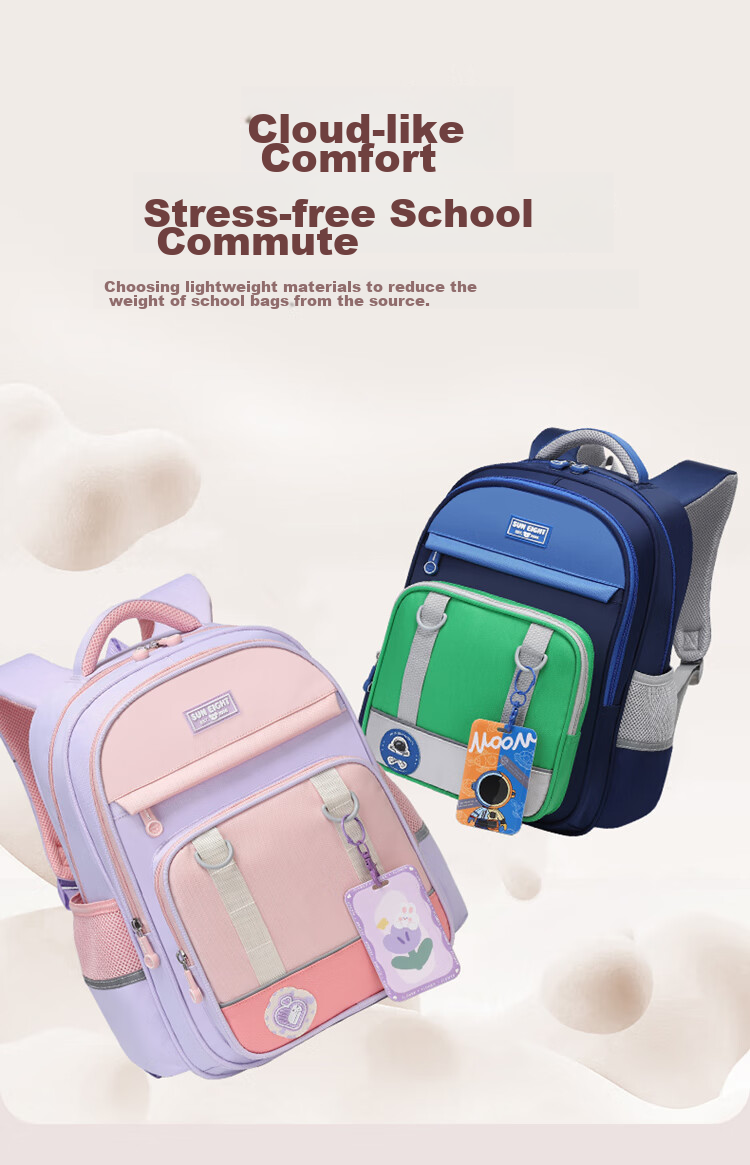 YANGGUANGBADIAN Primary School Children's Backpack Spinal Protection Pressure Relief 4-6 Grade Girls Boys Large Light Purple Shoulder Bag 4