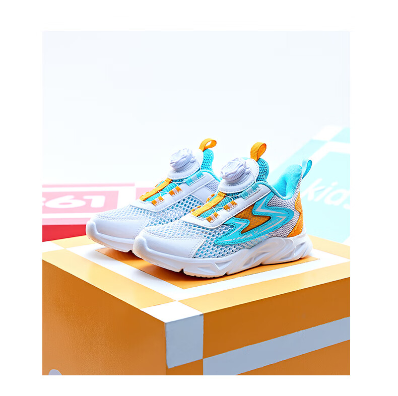 361° Children's Shoes, Kids' Running Shoes for Summer, Boys And Girls Aged 3-14, Large Mesh with Rotary Knob, White, Size 35 19