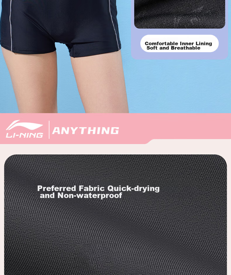 Li-Ning Women's Professional One-Piece Conservative Boyshort Swimsuit, Tummy-Covering Slimming Casual Training Hot Spring Swimwear, 473 Blue Purple 3XL 11