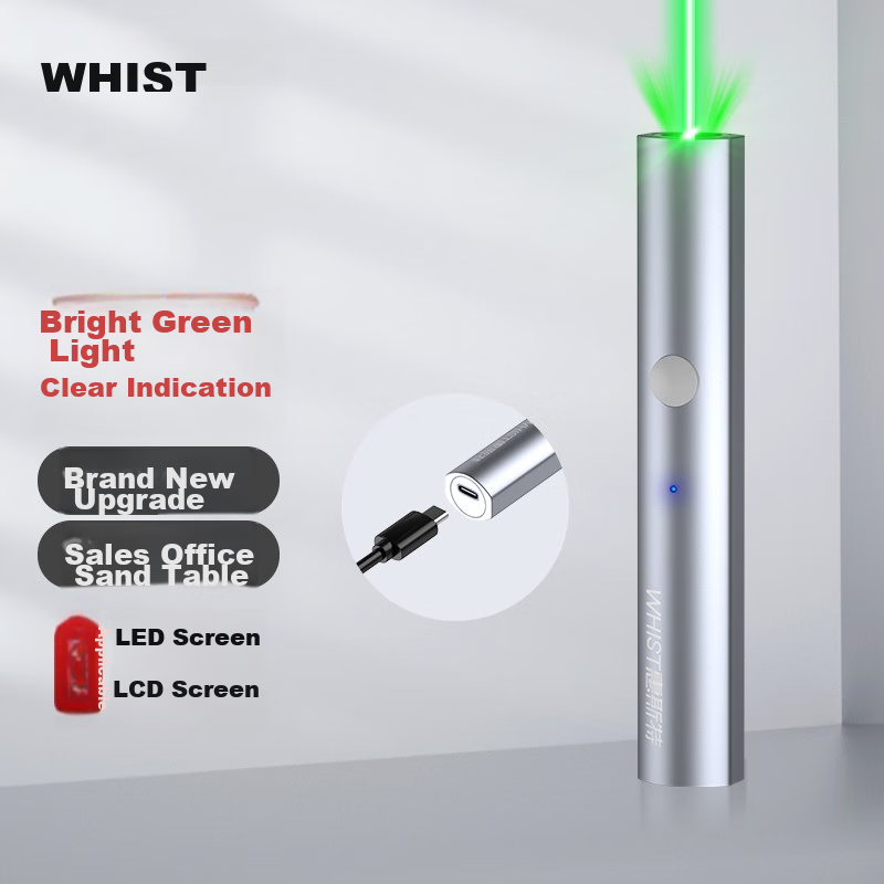 Whist A26 Silver Laser Pointer, Green Light Outdoor Star Pointer, USB Rechargeable High-Power Laser Light, Long-Range Infrared Construction Site Laser Flashlight, Long Battery Life Green Light Pe