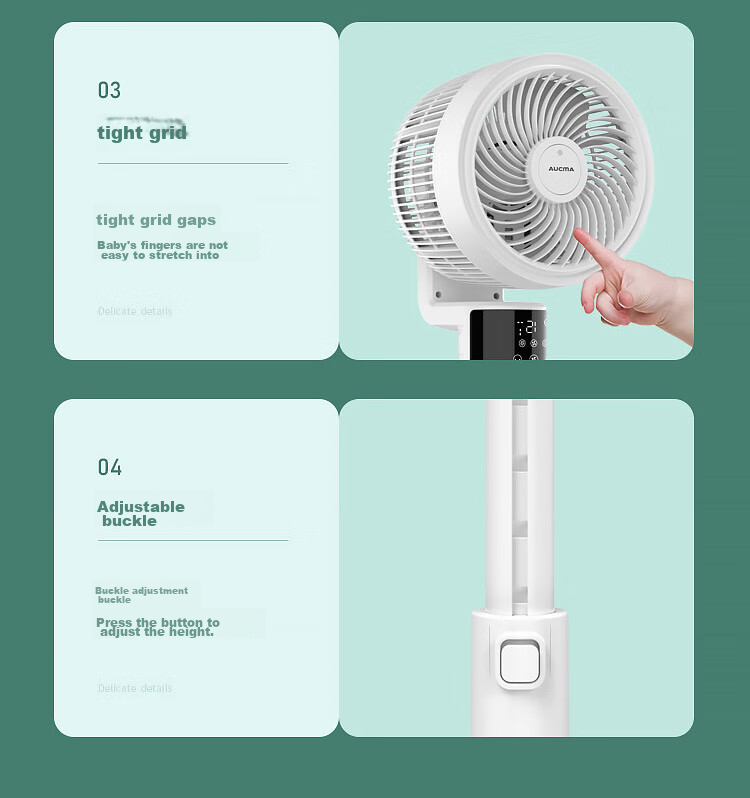 AUCMA Air Circulation Fan, Home Electric Fan, DC Inverter Floor Fan, Adjustable Height with Remote Control, Quiet Low-Noise Electric Fan, 8-Degree Oscillation Circulation Convection A205(Y) 11