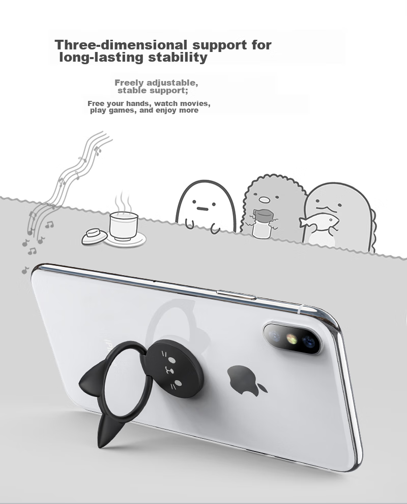 Zitai Phone Stand Ring Holder, Desktop Lazy Ultra-Thin Cartoon Creative Magnetic Car Mount Compatible, Universal for Apple/Huawei/Xiaomi/Tablets, Black 7