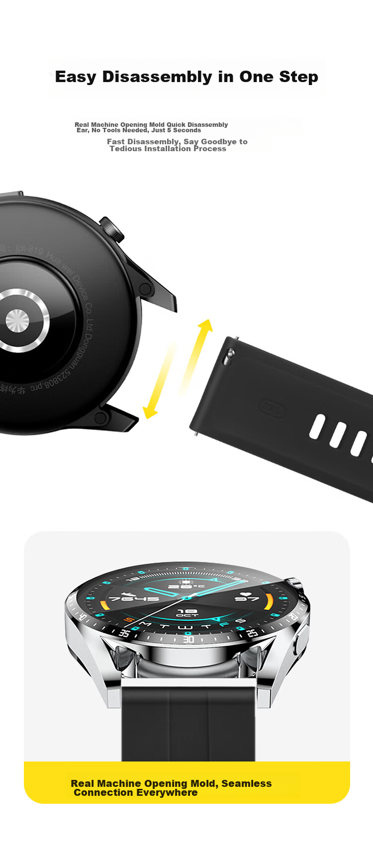 MSSM Compatible Huawei Watch Band for Watch5/4/GT6/GT6pro/5/4pro/3/buds/Honor Skin-Friendly Silicone Watch Strap [Space Gray] 46/48mm Dial 11
