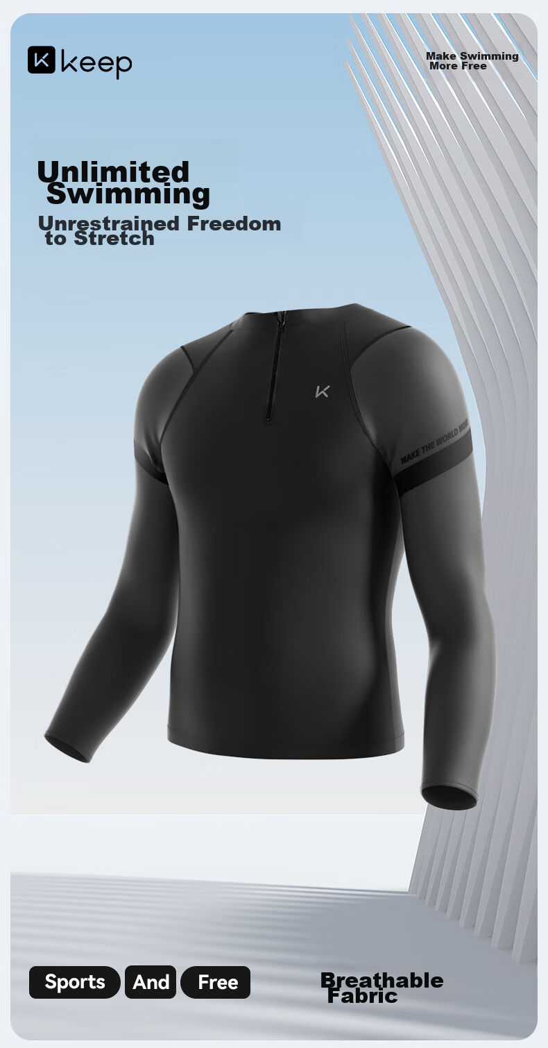 Keep Men's Swimwear, Long-Sleeve Thermal Print Swimsuit, Surfing Suit, 177 Black, XL 1