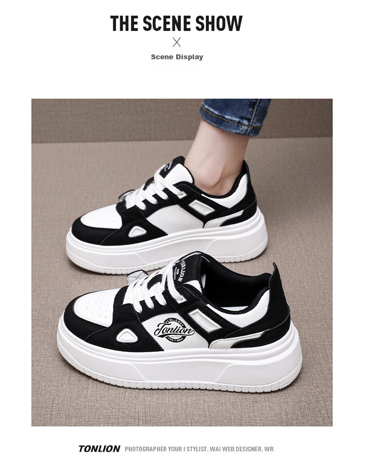 TonLion Women's Shoes, Autumn Season Footwear, Thick-Soled Sneakers for Women, Casual Dad Shoes, Women's Sports White Sneakers, White And Black, Size 37 10