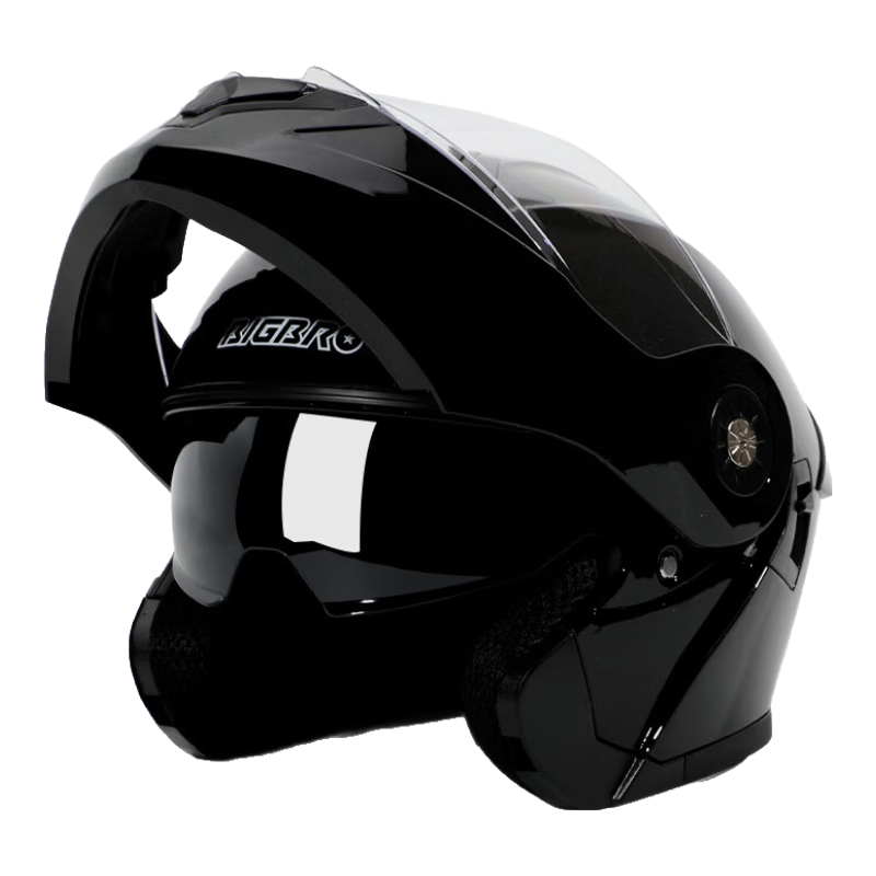 BIGBRO KY-268 Dual-Lens Electric Scooter Helmet, 3C Certified Flip-Up Helmet, Unisex for All Seasons, Lightweight And Breathable, Glossy Black, One Size Fits All
