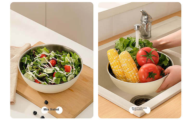 Canjiangjun 304 Stainless Steel Kitchen Bowl Set of Three: Measuring Bowl, Thickened Mixing And Dough Kneading Bowl, Egg Beating Bowl, Baking Bowl 14