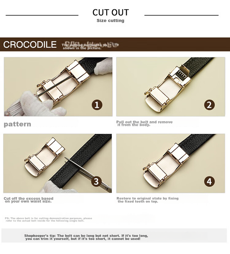 CROCODILE Top-Grain Leather Fashion Belt for Women, Automatic Buckle, Exquisite And Simple Waist Belt T3707 Black Gift Box Set 17