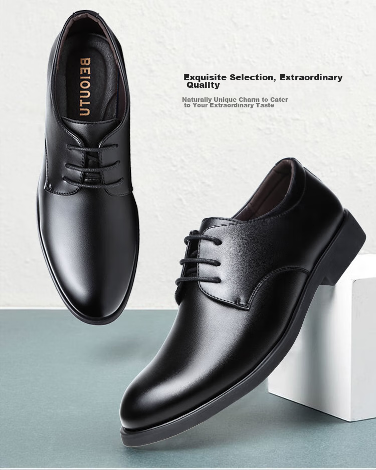 BEIOUTU Men's Lace-Up Formal Business Shoes, British Style Comfortable Work Commute Leather Shoes for Men, Size 178 Black, Size 39 2