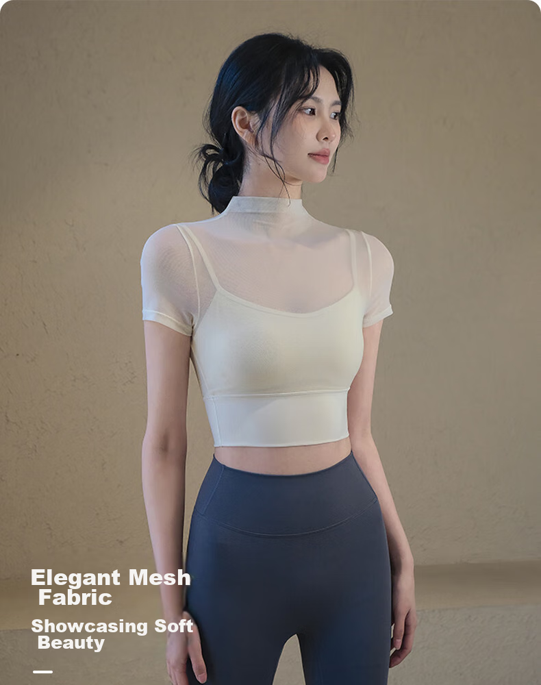 XUEXIMAN Women's Yoga Outfit with Chest Pads, Summer Pilates Training Fitness Top, High-End Sports Running Short-Sleeve T-Shirt 1