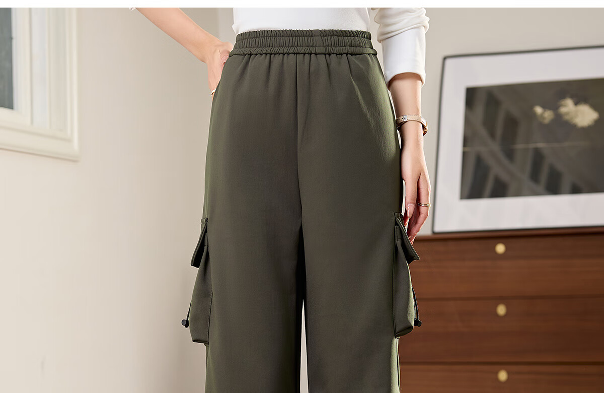 Halo Queen Women's Casual Pants, American-Style Breathable Loose Cargo Pants, High-Waisted Draping Parachute Pants H13KK2711 36