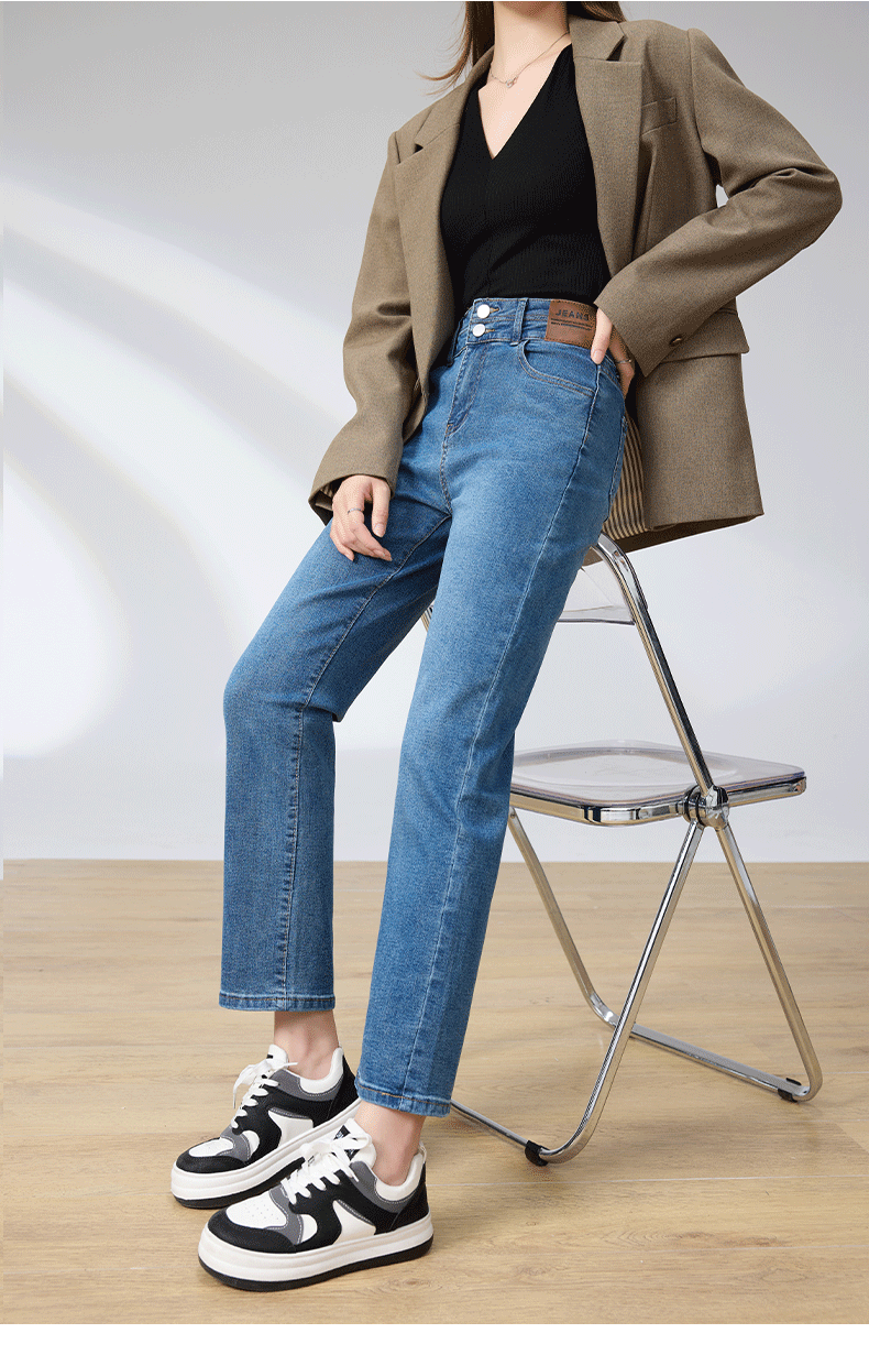 LangSha Straight-Leg Jeans for Women, Spring And Autumn Thin Style, High-Waisted Narrow Straight-Leg Pants, Heightening And Slimming Effect, Casual Cigarette-Pipe Women's Trousers 5