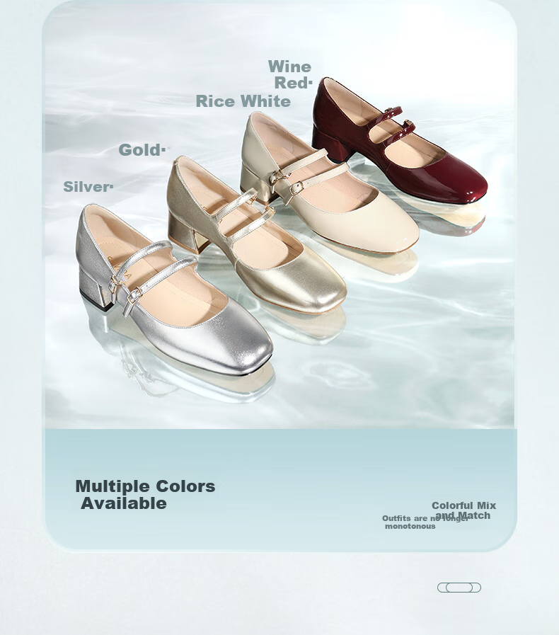 SENDA Mary Jane Women's Shoes, High Heels, Chanel-Style Genuine Leather Commuter Pumps, Ladies' Leather Shoes ZTA62AQ4, Silver, Size 40 2