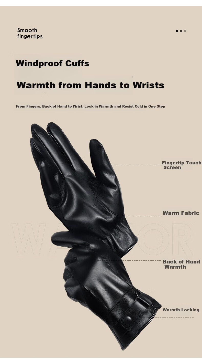 Huili Leather Gloves for Men, Winter Cycling Thickened Fleece Warm Touchscreen Windproof Outdoor Motorcycle Food Delivery Skiing Cotton Women's Gloves 3