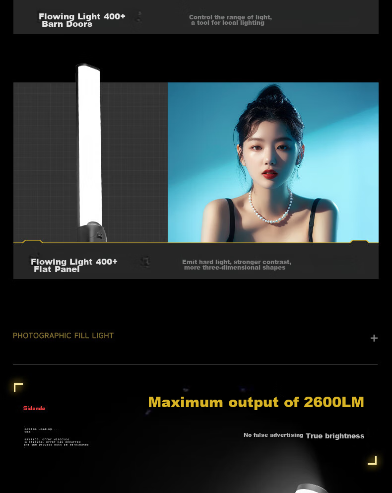 Sidande Flowing Light B400 Stick Light, Handheld Fill Light, 25W Photography Fill Light, RGB Portable Adjustable Color Temperature LED Hair Light, Professional Outdoor Shooting Night Scene Beauty Lighting 5