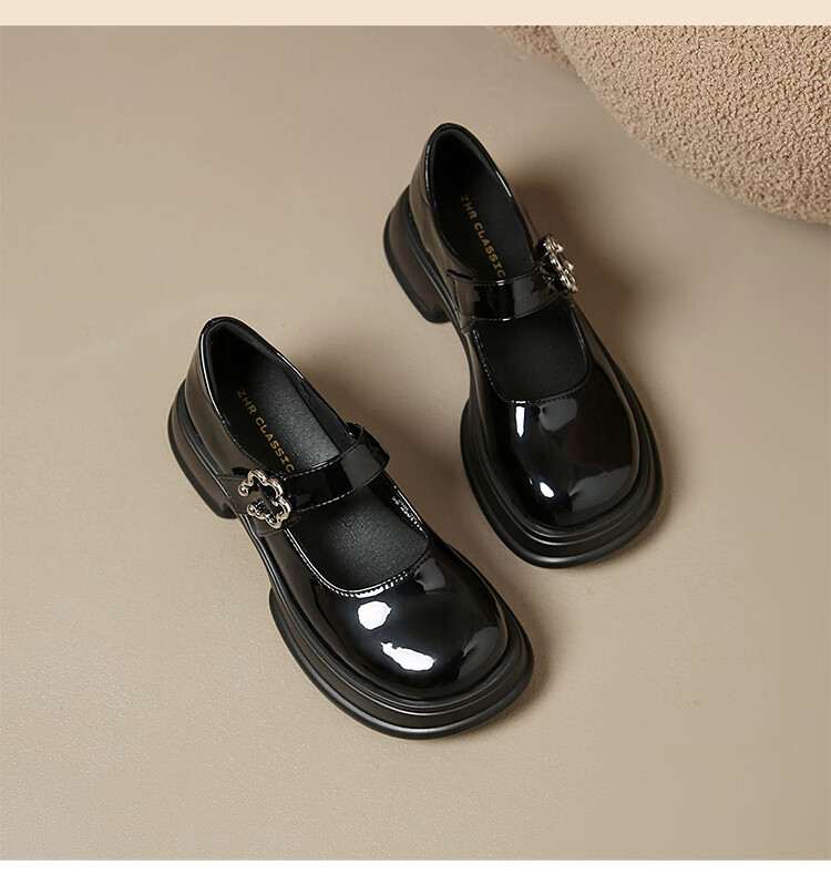 ZHR Women's Single Shoes, Patent Leather JK School Style Thick-Soled Mary Jane Shoes, Retro Leather Shoes for Women, AH355, Black, Size 36 18