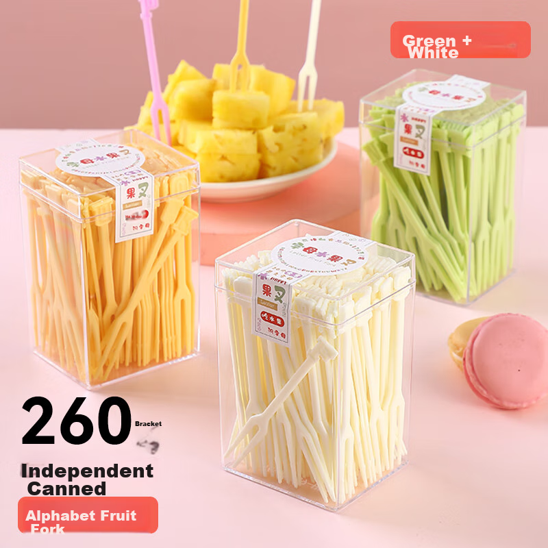 KATEI STORY Japanese Disposable Fruit Fork Set, Fruit Picks, Children's Food-Grade Plastic Double Forks for Eating Cake And Dessert, Small Forks