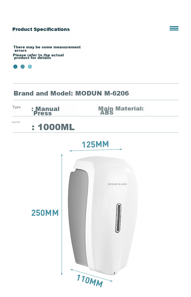 MODUN MD-6206 Wall-Mounted Dispenser for Hotel Hand Soap, No Drilling Required, Shower Gel Holder, Home Use Pump Bottle Soap Dispenser 7