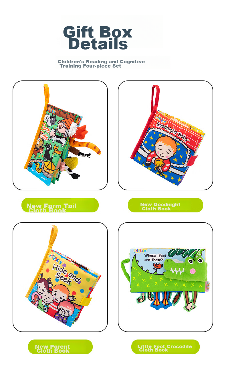 Jollybaby Baby Cloth Book Early Education 0-18 Months Infant Toy Chewable Tear-Resistant 3D Cloth Book Reading Cognitive Training Gift Box 18