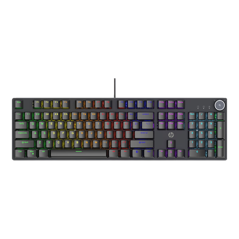 HP K10G-104 Black Mixed Light Blue Switch Mechanical Keyboard Wired Gaming Keyboard E-Sports Internet Cafe PUBG Keyboard Metal Panel Full Anti-Ghosting Hot-Swappable