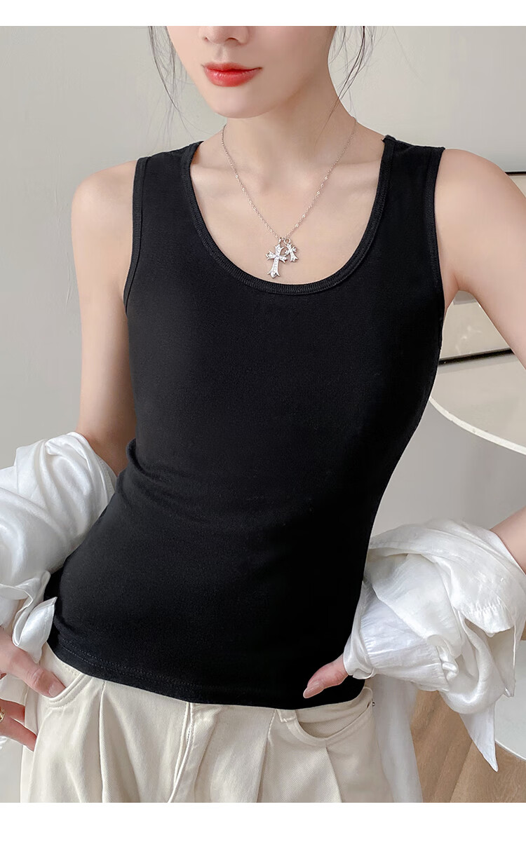 Hengyuanxiang [Pure Cotton] Women's Camisole Tank Top, Beautiful Back Design, Can Be Worn As Outerwear, Round Neck - Gray 19