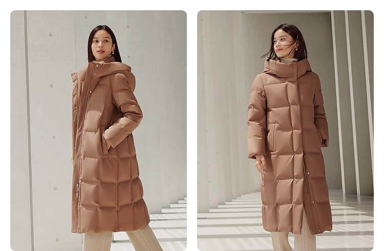 BOSIDENG Goose down Jacket for Women, Long Hooded Style, New National Standard 90% Down, Same As in Shopping Malls, Loose Casual Winter Coat 9