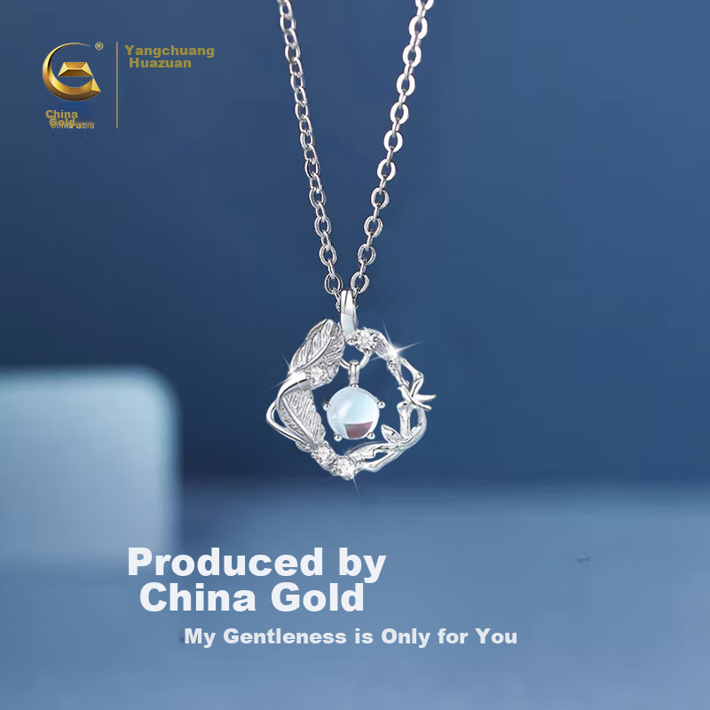 Zhoubaifu Blue Eucalyptus And Bird Silver Necklace for Women, 2026 New Light Luxury Collarbone Chain Pendant, Birthday Gift for Girls