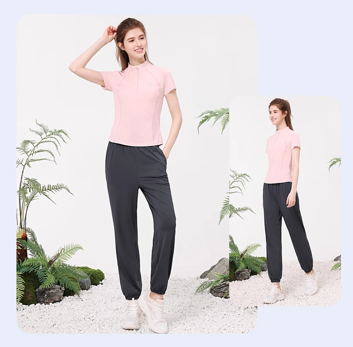 CAMEL Yoga Set Quick-Dry Breathable Sports Women's Short-Sleeve Two-Piece Set L Ice Blue/gray Lavender, Stand-Up Collar Style 26